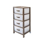 Meuble organisateur avec 4 tiroirs en polypropylène – Commode multifonction couleur Moka pour chambre, bureau, cuisine et salle de bain, avec roues, 39,5 x 38 x 82 cm