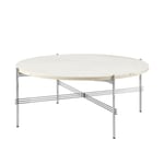 Gubi - TS Coffee Table - Round, Ø80 Polished Steel Base, Table Top Neutral White Travertine - Sidobord - GamFratesi - Vit - Metall/Sten