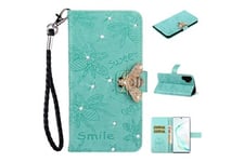 Magunivers Coque et étui téléphone mobile Etui en pu motif strass d'abeille avec support cyan pour votre samsung galaxy note 10 plus/10 plus 5g