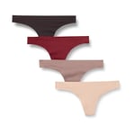 Amazon Essentials sous-Vêtements String Extensible Collé sans Couture Femme, Lot de 4, Beige/Bordeaux/Brun/Taupe, 44