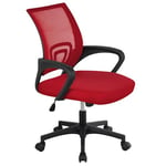 Yaheetech Chaise de Bureau à Roulettes en Maille Fauteuil Ordinateur Inclinable Pivotant Siège et Base Plus Larges Hauteur Réglable avec Accoudoirs Rouge