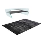 Vente-unique Ensemble table basse transparent et noir KELLY et tapis shaggy anthracite DOLCE