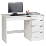 Bureau HUGO avec rangement 5 tiroirs style scandinave en pin massif lasuré blanc