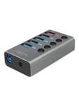 USB 3.2 Gen 1 hub 4-port + 1x Fast Charging port on/off switch USB hub - 5 ports - Grå