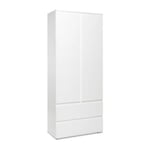 Armoire chambre adulte image 7 - Décor blanc - 2 portes + 2 tiroirs - L80 x H191 x P40 cm