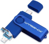 Clé USB 3.0 3 en 1 Wansenda USB Type C Pen Drive OTG Flash Drive pour appareils Micro USB/Type-C Android/PC/Mac (128 Go, Bleu Marine)