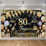 Seutgjie Banderole Joyeux Anniversaire 80 Ans 1944-2024, Décoration Anniversaire 80 Ans Toile de Fond Anniversaire Hommes/Femmes, Bannière Joyeux Anniversaire pour Fête, Or Noir 180 x 110 cm