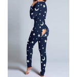 Sexig Pyjamas för kvinnor Julpyjamas Nyårs Jumpsuit Sovkläder Button-down Fram Bak Rumpa Rumpa Öppen Ass Flap Jumpsuit Print Loungewear Blue XL