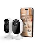 Arlo Essential 2 Indoor 2K, Caméra de Surveillance WiFi Intérieure, Vision nocturne, Éclairage, sirène et Audio bidirectionnel, Essai Secure Inclus, 4 Caméra Blanc