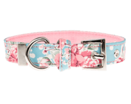 Hundehalsbånd Vintage Rose Floral, L, 25mmx35-45cm, Rosa/Blå - Hund - Tur med Hunden - Hundehalsbånd - Urban Pup