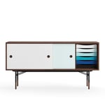 House of Finn Juhl - Sideboard With Tray Unit, Teak Veneer, Orange Steel, Cold