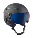 BLACK CREVICE casque ski Silvretta I casque ski avec visière style pilote I différentes couleurs I casque ski hommes & femmes I casque en polycarbonate I casque respirant I taille réglable (XL, Noir/Bleu)