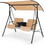 Goplus - Balancelle de Jardin 2 Places, Balancelle à Canopy Inclinable Ajustable avec Glacière, Plateau Rotatif, Porte-gobelets, Charge 120KG, Chaise