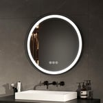 EMKE Miroir de Salle de Bain Rond 60 cm, Miroir Mural Rond avec lumière, Interrupteur Tactile et Fonction Anti-buée, 3 Couleurs de lumière Variables, Cadre Noir et Sangle réglable