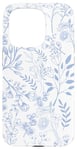 Coque pour iPhone 15 Pro Toile bleue et blanche Motif floral