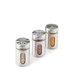 Metaltex Lot de 3 pots à épices en acier inoxydable et verre 100 ml