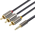 2m  3.5mm Jack to 3 RCA Cable Triple Phono Composite AV Lead Camcorder