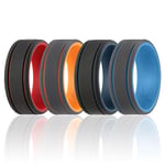 ROQ Silicone Wedding Ring for Men - Duo Collection Lines Style - 4 Pack Silicone Rubber Wedding Bands - Classic Design - Red, Black, Orange, Grey, Dark Blue, Light Blue Colors - Size 12