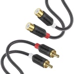 Cinch RCA Câble de Rallonge Câble,RCA Cable Plaqué Or Série Audiowave 2 RCA Mâle à 2 RCA Femelle Câble Audio Stéréo avec Tresse en Nylon et PVC Décortiqué,4.5 Meter