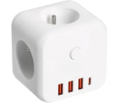 Pistokkeen jakaja kytkimellä LINEA 3x230V + 4xUSB A/C valkoinen