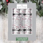 10 Luxury Red Berry Christmas Crackers Silver & White Family Crackers 14 Inch