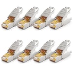 deleyCON 8x Prise Réseau CAT 7 RJ45 Sans Outil Blindée 10 Gbit/s 600 MHz Prise Réseau Pour Câbles de Pose Rigides Câbles Bruts Prise RJ45 Ethernet LAN DSL Câble de Brassage