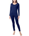 LAPASA Ensemble de sous-Vêtements Thermiques Femme Haut & Bas Maillot de Corps Manches Longues & Pantalon Chaud Automne/Hiver Bleu Marine XS