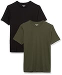 Amazon Essentials Men's T-Shirt Slim-Fit Short-Sleeve Crewneck, Pack of 2, Black/Olive, XS