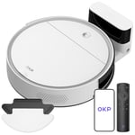 OKP Aspirateur Robot, Robot Aspirateur Laveur 3 en 1, Mince Silencieux Connecté WiFi/Bluetooth/Alexa/App, Auto-Charge, 120min d'Autonomie, Idéal pour Poils d'animaux Sols Tapis, K5B