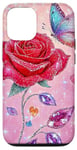 Coque pour iPhone 15 Pro Adorable rose rouge et papillon avec étoiles et papillons roses