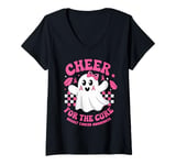 Womens Cheer for the Cure Breast Cancer Awareness Ghost Pink Ribbon V-Neck T-Shirt