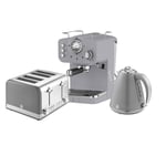 Swan Retro Triple Pack Grey - 1.5L Kettle, 4 Slice Toaster & Coffee Machine