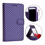 Ph26® Etui Housse Folio Violet À Pois Dorés Pour Essentiel B Connect 451 En Éco-Cuir Avec Porte Cartes, Miroir Et Surpiqures Apparentes