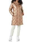 Amazon Essentials Doudoune d’Hiver Épaisse à Capuche avec Matelassage en Losange Longueur Genou Femme, Taupe Métallisé, L