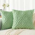 decorUhome Lot de 2 Housses de Coussin carrées en Fausse Fourrure de Style bohème Neutre pour canapé, 45 x 45 cm, Vert Sauge