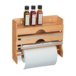 Relaxdays Wall-Mounted Kitchen Roll Holder, for Aluminium Foil, Cling Film, Paper, Bamboo, 31 x 39.5 x 11 cm, Natural, Wood