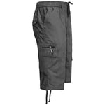 NEW MENS 3/4 ELASTICATED PLAIN SUMMER CARGO COMBAT 6 POCKET SHORTS PANTS[Charcoal Grey,XXXL]