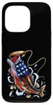 Coque pour iPhone 13 Pro Pêche au bar poisson drapeau américain papa père 4 juillet