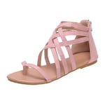 Femmes Gladiator Sandales Plates String Croix Lacets Zip été Peep Toe Chaussures Romaines Cheville Flops Flip（Rose,35 EU