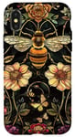 Coque pour iPhone X/XS Beau motif abeilles et fleurs noires