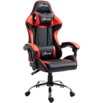 Vinsetto - Fauteuil de bureau gamer style baquet racing - pivotant, inclinable - coussins tétière et lombaires inclus - revêtement pu rouge noir