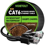 Câble Ethernet Cat 6 Extérieur 10m, Veste Étanche LLDPE UV pour Enterrement Direct - 24AWG Câble RJ45 Réseau Internet Gigabit Haute Vitesse 10 Gbps - CCA, UTP avec 20 Attaches