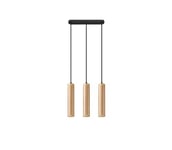 SOLLUX lighting Lino 3 Spotlight Suspension Plafonnier, Design Scandinave & Rustique, Ampoule GU10 Remplaçable, 3 x 40 W, Bois Naturel, Noir, 45 x 6 x