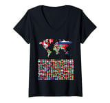 Womens 238 Flags,World Flags,World map with flags. V-Neck T-Shirt