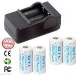 4 Piles Rechargeables CR123A 3.7V 123A CR123 16340 2800Mah Li-ion + CHARGEUR