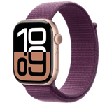 Apple Watch Series 10 (GPS + Cellular) • Aluminiumboett roséguld, 46 mm • Sportloop plommon