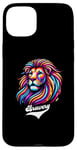 Coque pour iPhone 15 Plus Lion coloré avec inscription « Bravery »