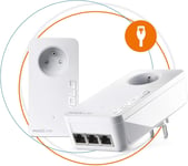 Magic 2 LAN Triple Starter Kit:2x Adaptateurs CPL,Prise Gigogne (2400 Mbits,4x ports Gigabit Ethernet),idéal pour TV connectée,PC et console de jeux,prise française.[Y342]