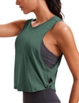 CRZ YOGA Pima Cotton Summer Gym Sleeveless Vest Tops for Women Light Elastic Running Crop Top Loose Crew Neck Yoga Shirt Graphite Green 10