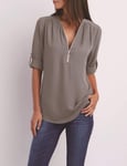 Women Shirts Summer Autumn Casual V-Neck Chiffon Blouse Women Top Camisa Feminina Long Sleeve Black White Ladies Blouses Shirt-Gray_5Xl